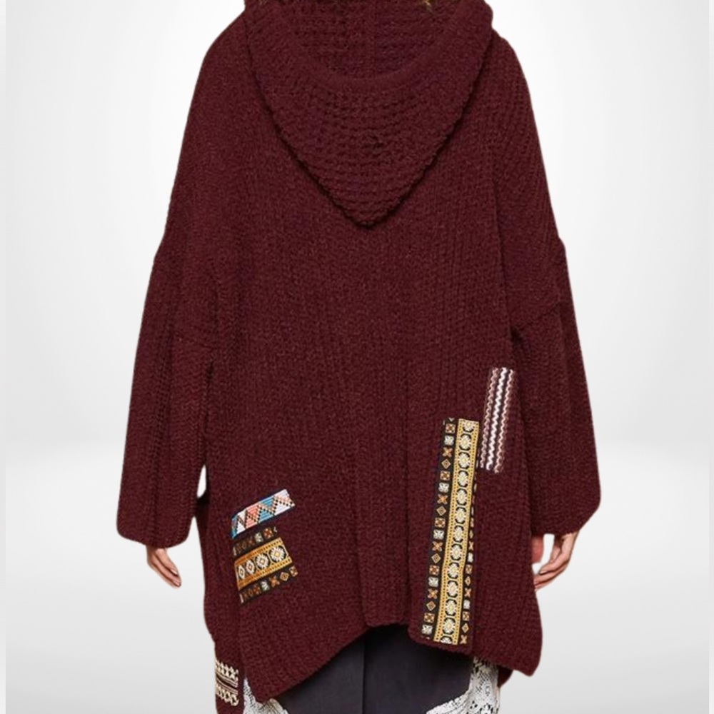 295. POL LAST 1! Soft CHENILLE PATCHWORK OVERSIZED  Cardigan Sweater POCKET - Picture 3 of 4